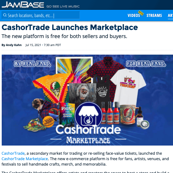 JamBase - CashorTrade Launches Marketplace The new platform is free for both sellers and buyers.