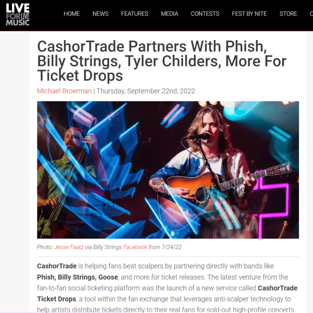 Live For Live Music - CashorTrade Partners With Phish, Billy Strings, Tyler Childers, More For Ticket Drops