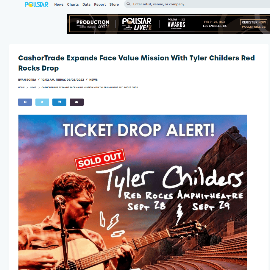 Pollstar - CashorTrade Expands Face Value Mission With Tyler Childers Red Rocks Drop
